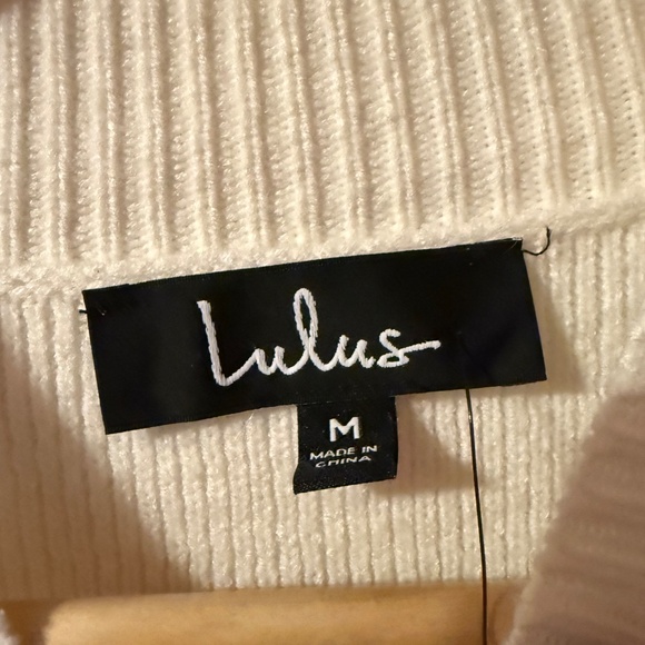 Lulus Dearest Details White Mock Neck Lace Sleeve Sweater - Size M - Picture 9 of 10